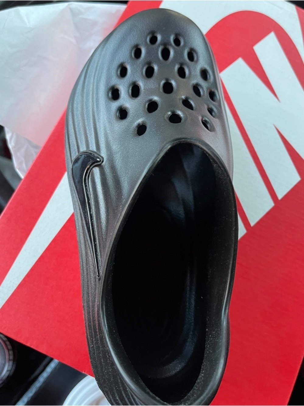 Nike Reactx Rejuvens Black Ventilated Foam Clog w/Gloss Swoosh Size 7W/6M New - Picture 11 of 16